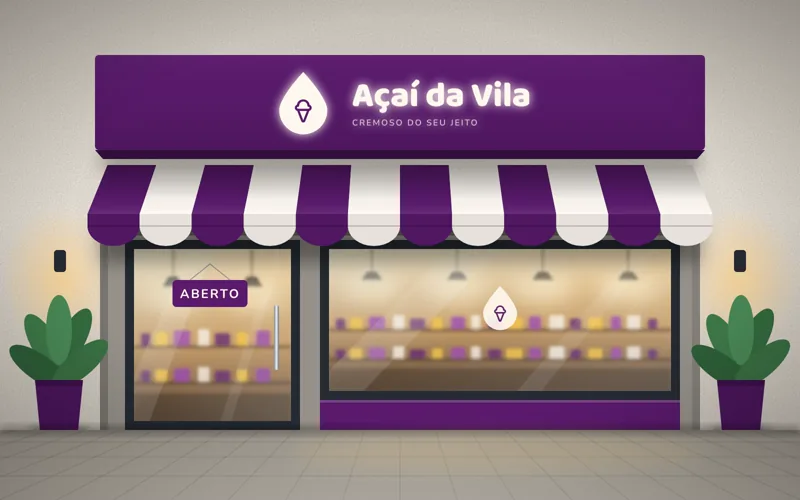Fachada em 3D com a marca de exemplo